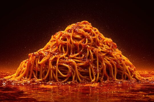 Spicy Red Sauce Spaghetti Mountain Dark Background