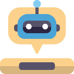 Blue chatbot speaking through speech bubble over blank chat window, symbolizing communication in artificial intelligence