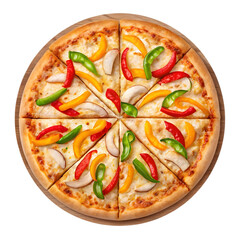 Deliciously Fresh Vegetarian Pizza with Colorful Bell Peppers and Mushrooms, Perfect for Any Occasion