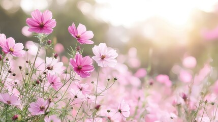 Obraz premium Beautiful Cosmos Flowers Blooming in Sunlight with Soft Focus on Nature Background