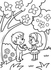 Obraz premium line art adam and eve in the garden of eden cute .eps
