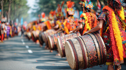 Vibrant Congado Festival Parade with Colorful Drums and Costumes Celebrating Afro Brazilian Music Dance and Cultural Heritage