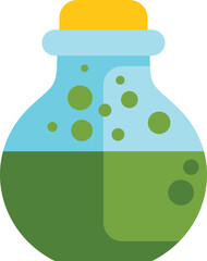 Round bottom flask containing a bubbling green chemical substance
