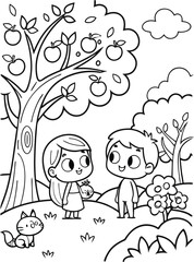 line art adam and eve standing in the garden of ed.eps