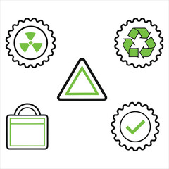 Obraz premium Green symbols caution check recycle bag radiation