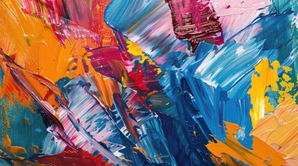 A colorful abstract painting with vibrant colors and dynamic brushstrokes.