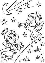 line art angels announcing jesus  birth to shepher.eps