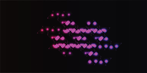 Abstract pink and purple light pattern on black background.  Glowing dots and shapes form a dynamic, interwoven design.