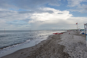 thunderstorm light on Adriatic sandy beach , Rosolina Mare, Italy