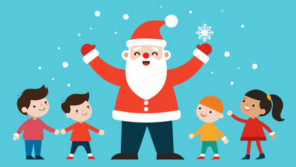 Santa with children in winter snowfall