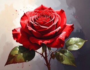 Detailed illustration of a vibrant red rose