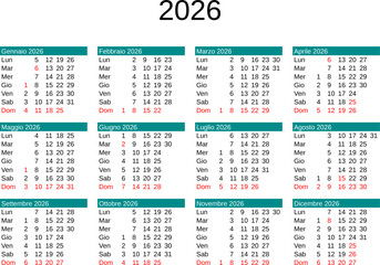 year 2026 calendar in Italian with Italy holidays