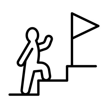 An icon that moves towards the goal step by step. There is a flag at the end of the stairs.
