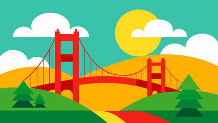 Illustration of a bridge and landscape