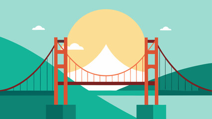 Orange bridge over water with sun behind