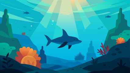 Cartoon underwater scene with a dolphin