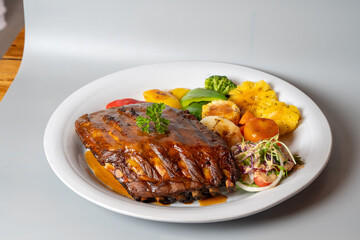 grilled pork chop with vegetables