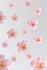 An artwork of Plum blossoms scattered like falling snow, artistic floral minimalism, white backdrop