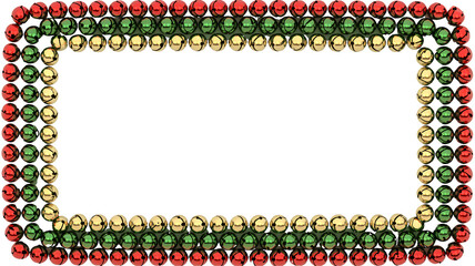 Festive christmas jingle bell border frame with red green and gold colors isolated on transparent background