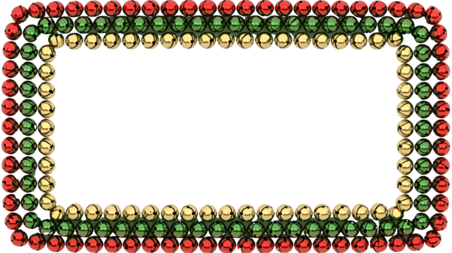 Festive christmas jingle bell border frame with red green and gold colors isolated on transparent background