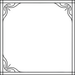 Elegant vintage ornamental square border frame with floral corner design, decorative outline template for invitations, certificates, greeting cards, and labels.