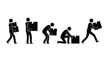 Stick figure lifting box showing proper technique