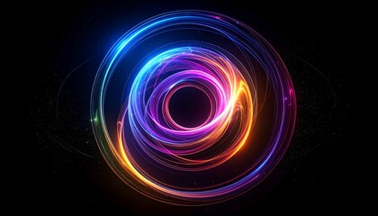 A colorful glowing abstract sphere spinning in the darkness, resembling a neutron star. The orb radiates vibrant light in multiple hues&mdash;blue, purple, pink, orange, and green&mdash;swirling together.