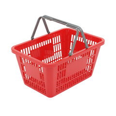 Red Shopping Basket with Gray Handle Isolated