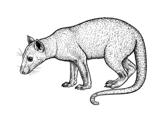 Detailed line drawing of a small marsupial