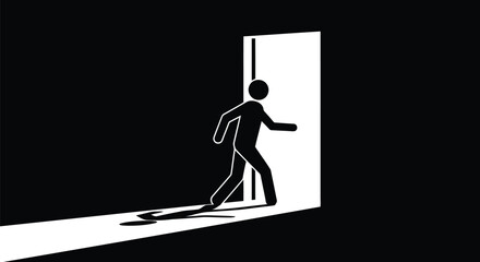 Person walking through door into light