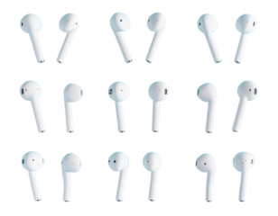 Minimal Summer Pattern with White Earphones on Blue Background
