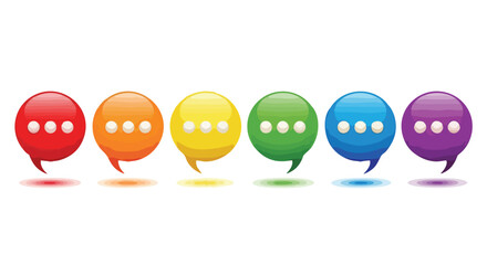 A row of colorful speech bubbles in rainbow colors, representing communication and conversation.
