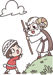 line art god stopping abraham and providing a ram .eps