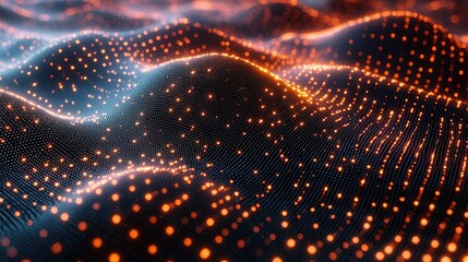 Orange Blue Particle Terrain: Futuristic Tech Landscape