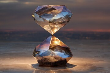 Reflective Crystal Hourglass At Sunset