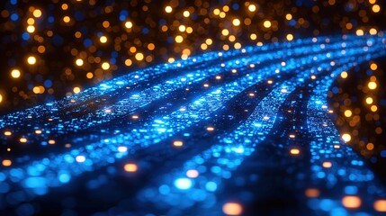 Blue Orange Tech Grid Path: Data Transmission Art