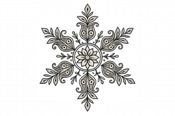 Intricate floral snowflake mandala pattern. Decorative lace ornament. Delicate abstract winter crystal