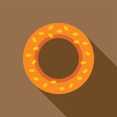 Round turkish simit bread is depicted on brown background, creating a simple yet visually appealing image