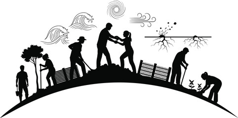 People working together, facing nature's challenges, building resilience