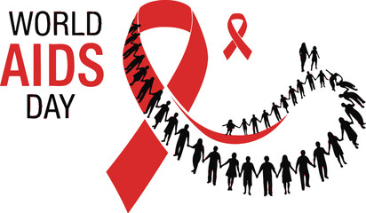 World AIDS Day support ribbon with diverse people holding hands