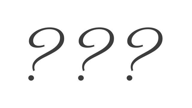 Animation of question mark on white background. 4k video black and white thin handwritten line icon for web design. Why, ask, question problem, monochromatic flat object animation.