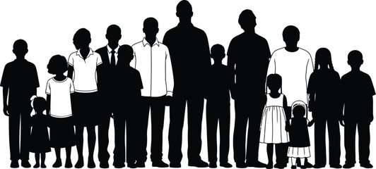 Diverse group of people standing together in a unified community silhouette
