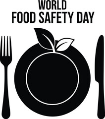 World Food Safety Day concept with plate, cutlery, and leaves symbol