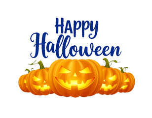 Halloween greeting featuring illuminated jack-o'-lantern pumpkins.