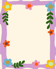 Floral Frame Border with Flowers and Leaves