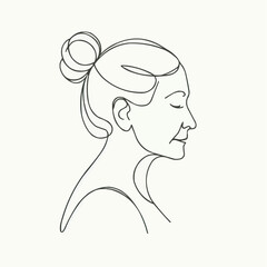Minimalist profile portrait of an elderly woman with a bun illustration