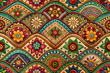 Vibrant Floral Embroidery. A Tapestry of Beaded Flowers and Intricate Needlework