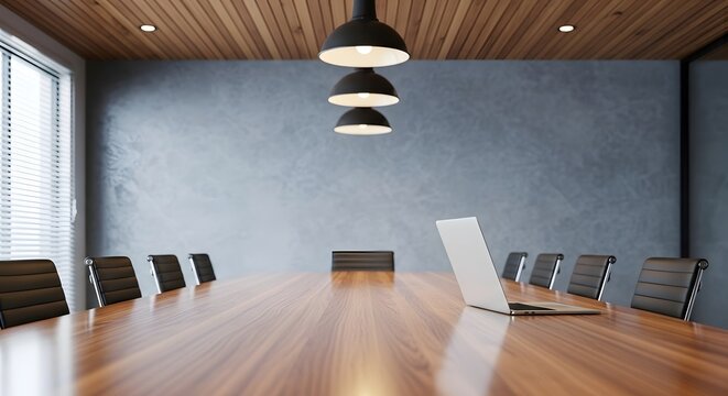 Empty Modern Conference Room with Laptop on Table