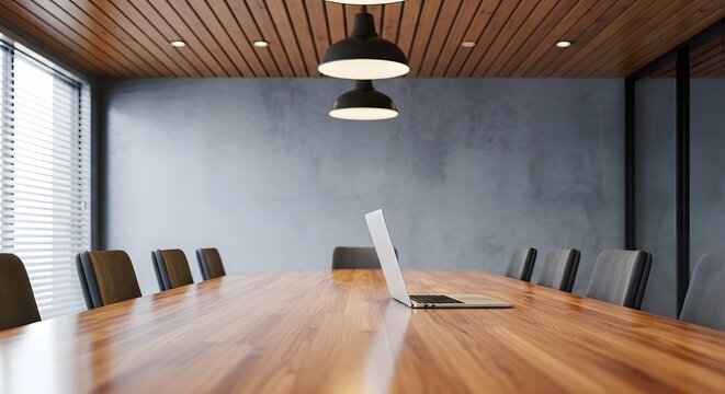 Minimalist Boardroom with Laptop Ready for a Meeting