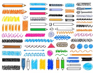Colorful collection of hand-drawn art supplies